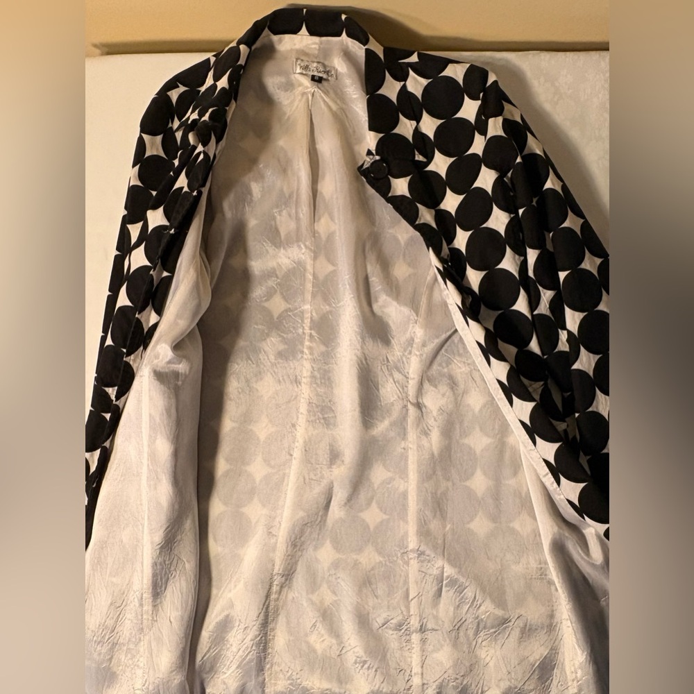 EUC Coat: White w Large Black Polka Dots, Lightweight, Tailored, Vintage - Picture 4 of 11